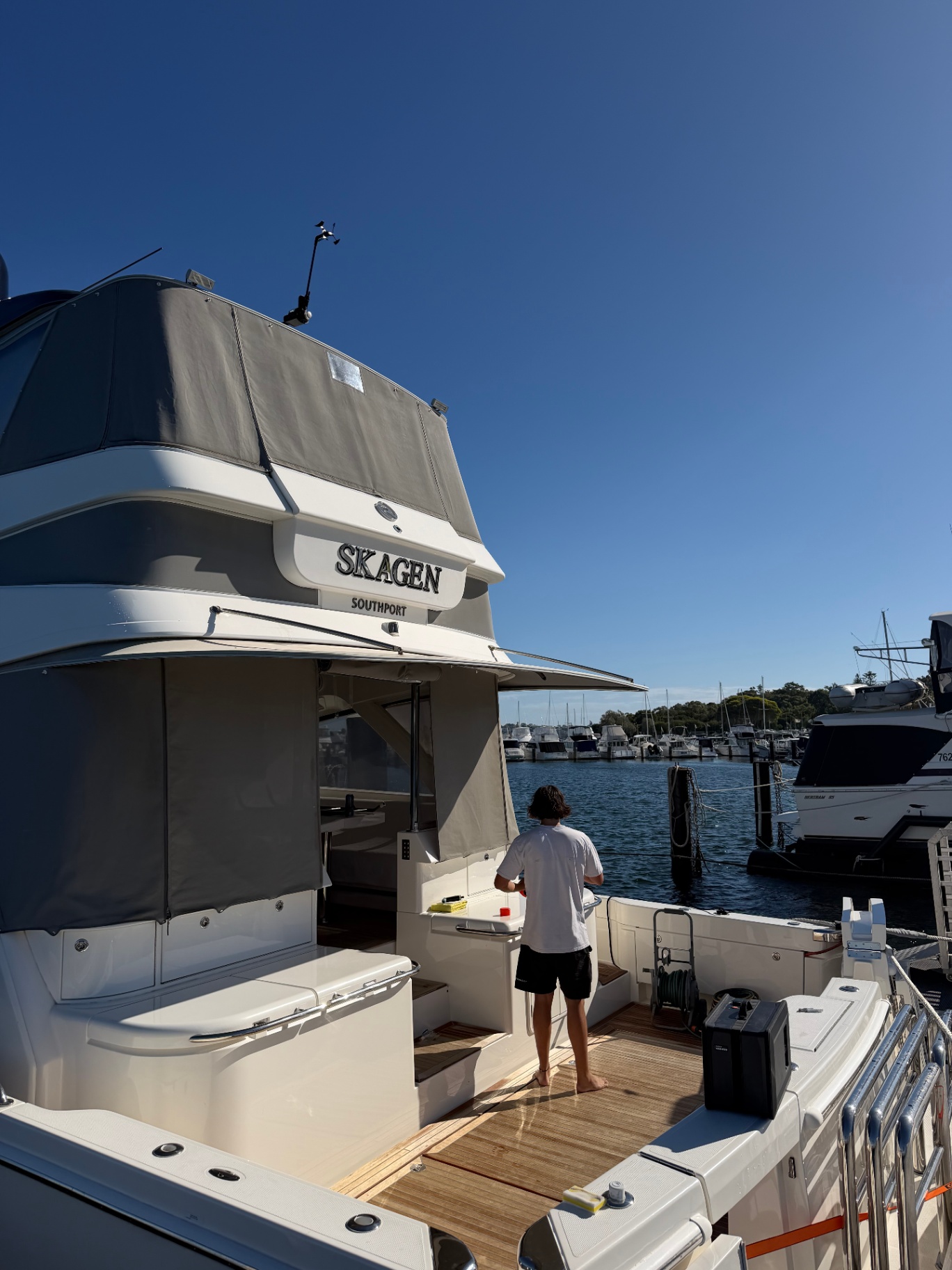 Crew wash down on Skagen aft deck